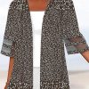 Plus&Curve zolucky | Plus Size Casual Floral Patchwork Striped Mesh Design 3/4 Sleeve Shirt Brown