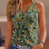 Topshot zolucky | Buttoned Casual Floral Tank Top Green