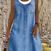 Dresses zolucky | Women Denim Sleeveless Casual Mini Dress(Contains Lining) Blue