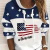 Topshot zolucky | Color-Block Stars Flag Letters Printed Hoodie Long Sleeve Casual Sweatshirt