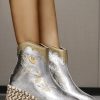 Shoes zolucky | Floral Embroidery Color Block Fashion Wedge Heel Boots Silver