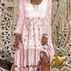 Dresses zolucky | Floral Printed Long Sleeves Sweet Boho Dress