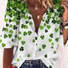 Topshot zolucky | St. Patrick'S Day Casual Four-Leaf Clover Printed Loose Blouse