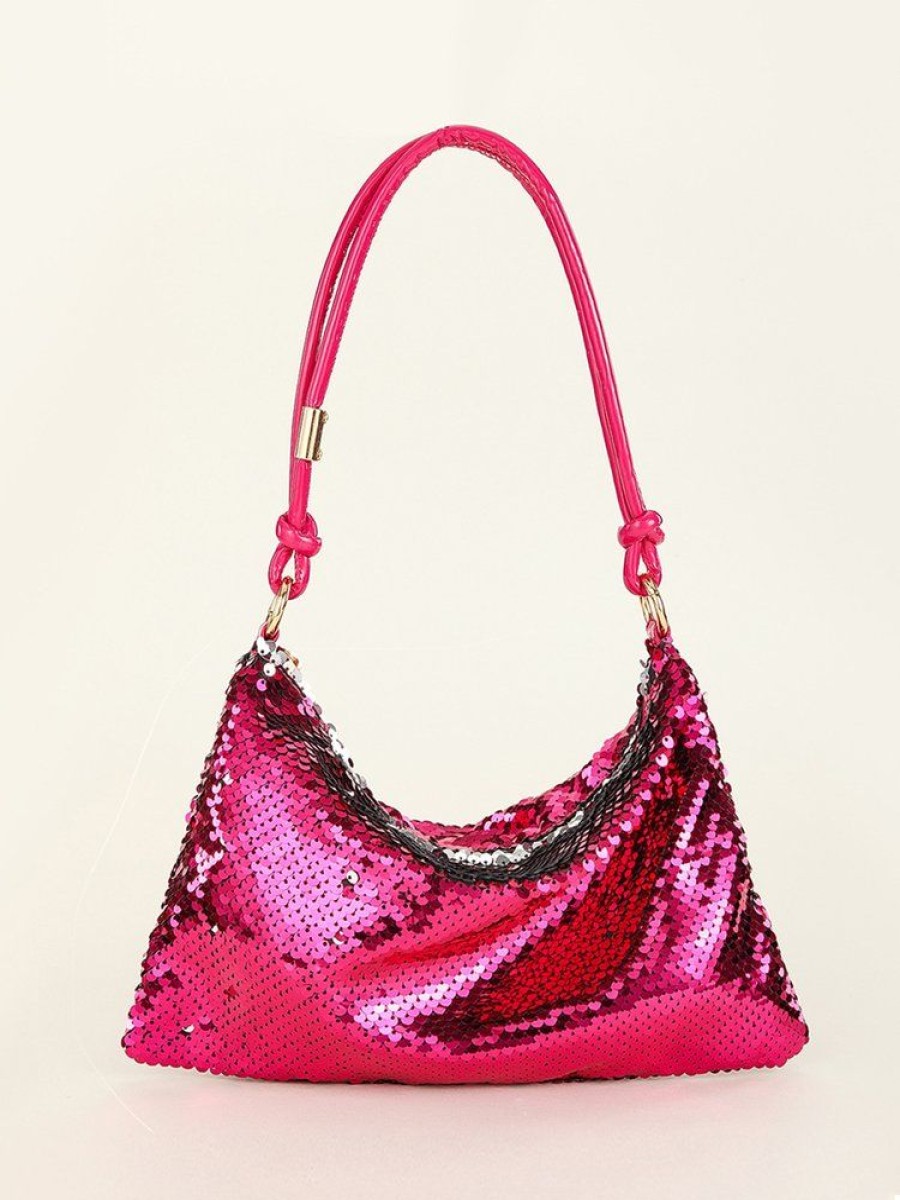 Accessories zolucky | Sequin Decor Zipper Hobo Bag Knot Underarm Bag For Prom And Party Events