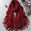 Accessories zolucky | Christmas Elegant Beaded Fringe Imitation Cashmere Scarf