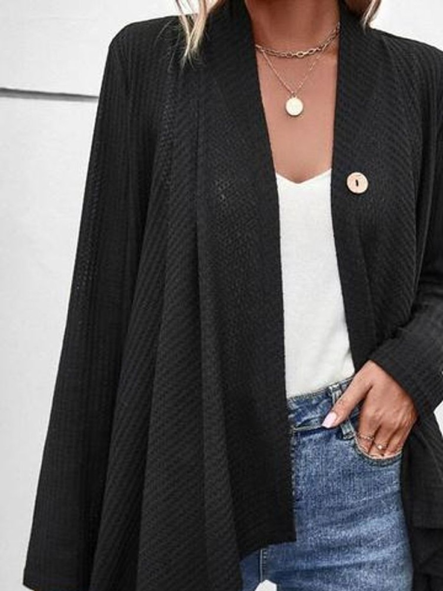 Outerwearshot zolucky | Casual Plain Loose Stitched Button Texture Long Sleeve Cardigan