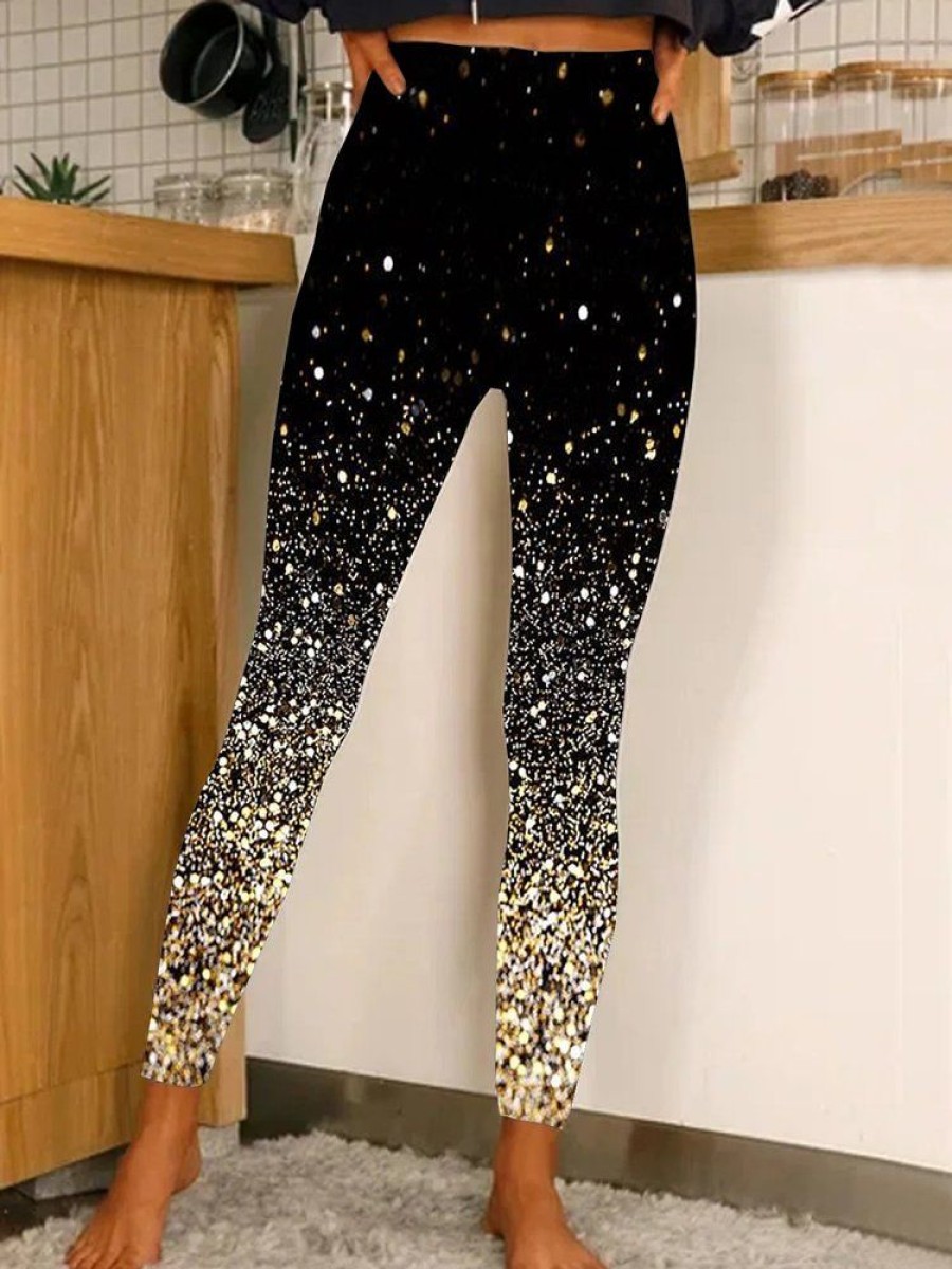 Bottoms zolucky | Sequin Printing Ombre Fit Leggings Yoga Pants Black