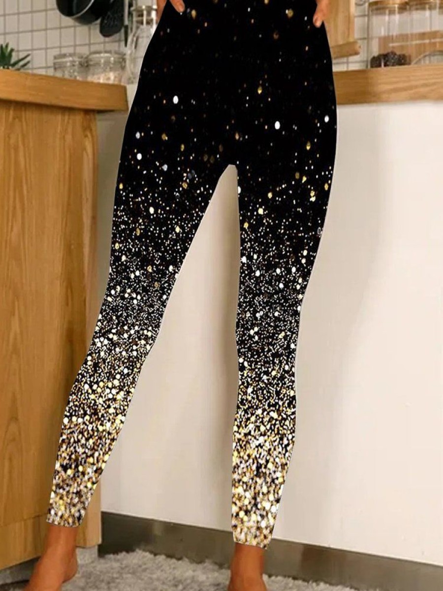 Bottoms zolucky | Sequin Printing Ombre Fit Leggings Yoga Pants Black