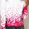 Topshot zolucky | Heart/Cordate Gradual Printing Loose Crew Neck Valentine'S Day Casual Long Sleeve T-Shirt White-Red