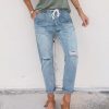 Bottoms zolucky | Vintage Solid Ripped Jeans Blue