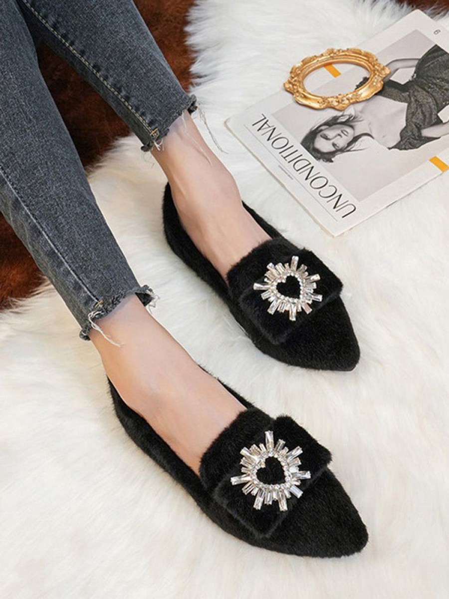 Shoes zolucky | Rhinestone Buckle Party Furry Slip On Shoes