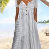 Dresses zolucky | Buckle Striped Printed Vacation Loose Short Sleeve Midi Dress