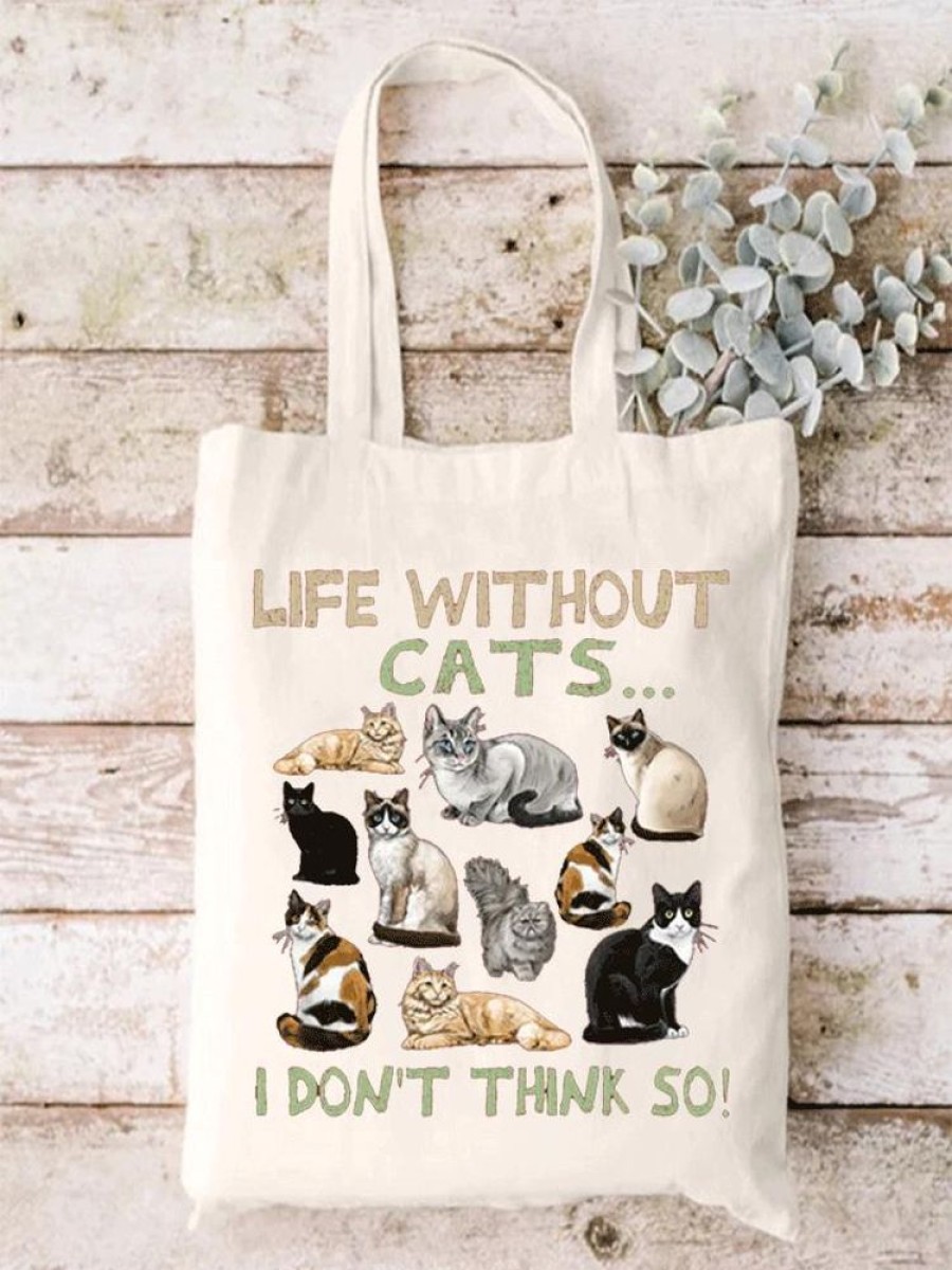 Accessories zolucky | Funny Life Without Cat I Dont Think So Cat Lovers Shopping Tote White