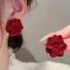 Accessories zolucky | Christmas Elegant Flocked Flower Stud Earrings Red