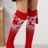 Accessories zolucky | Christmas Elk Snowflake Women Bowknot Over The Knee Socks With Fuzzy Ball