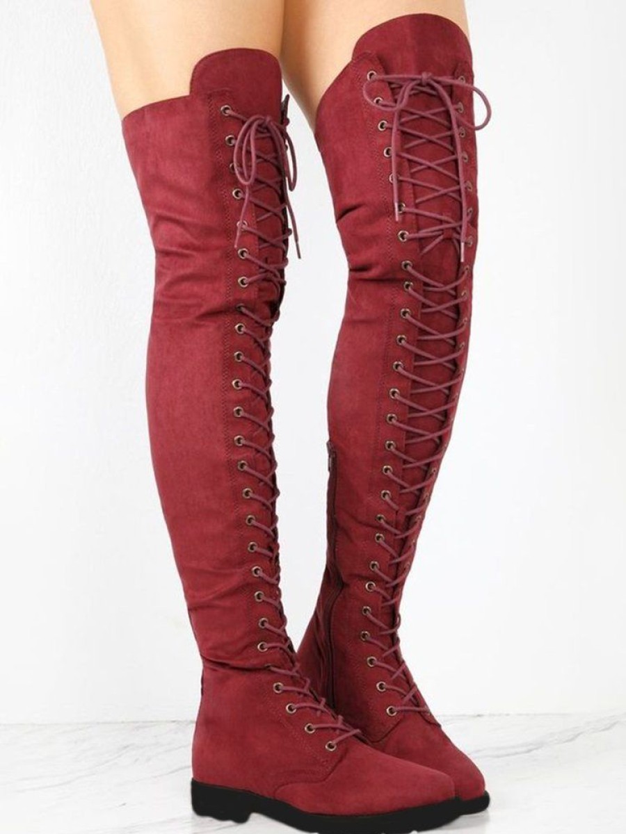 Shoes zolucky | Lace-Up Front Over Knee Low Heel Rider Boots