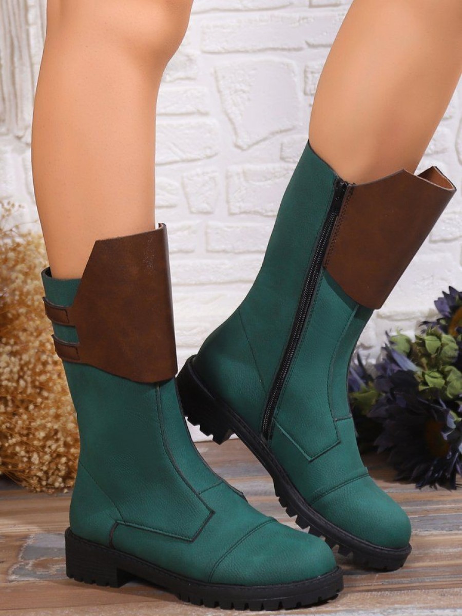 Shoes zolucky | Vintage Color Block Side Zip Riding Boots