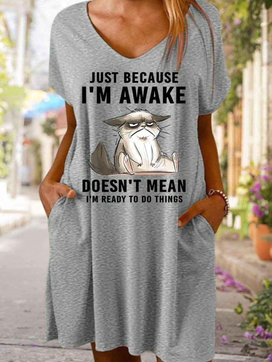 Dresses zolucky | Just Because Im Awake Doesn‘T Mean I'M Read To Do Things Women'S V Neck Dress