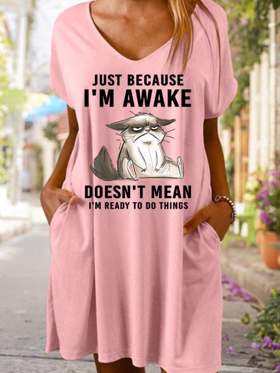 Dresses zolucky | Just Because Im Awake Doesn‘T Mean I'M Read To Do Things Women'S V Neck Dress