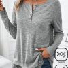 Plus&Curve zolucky | Plus Size Casual Notched Buttoned Plain T-Shirt Gray