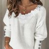 Topshot zolucky | Lace Patchwork Casual V Neck Solid Sweater White