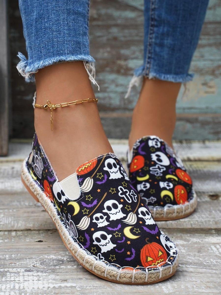 Shoes zolucky | Halloween Pumpkin Grimace Ghost Canvas Espadrille Flats