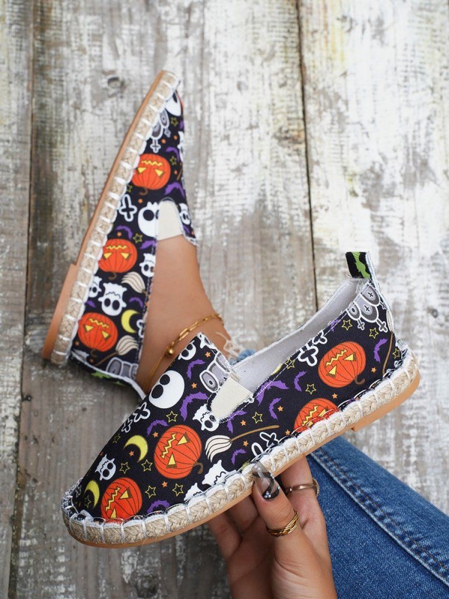 Shoes zolucky | Halloween Pumpkin Grimace Ghost Canvas Espadrille Flats