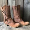 Shoes zolucky | Zip-Panel Vintage Block Heel Western Cowboy Boots Brown