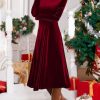 Dresses zolucky | Party Velvet Long Sleeve Plain Christmas Dress