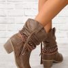 Shoes zolucky | Vintage Braided Tassel Ruched Western Boots Brown